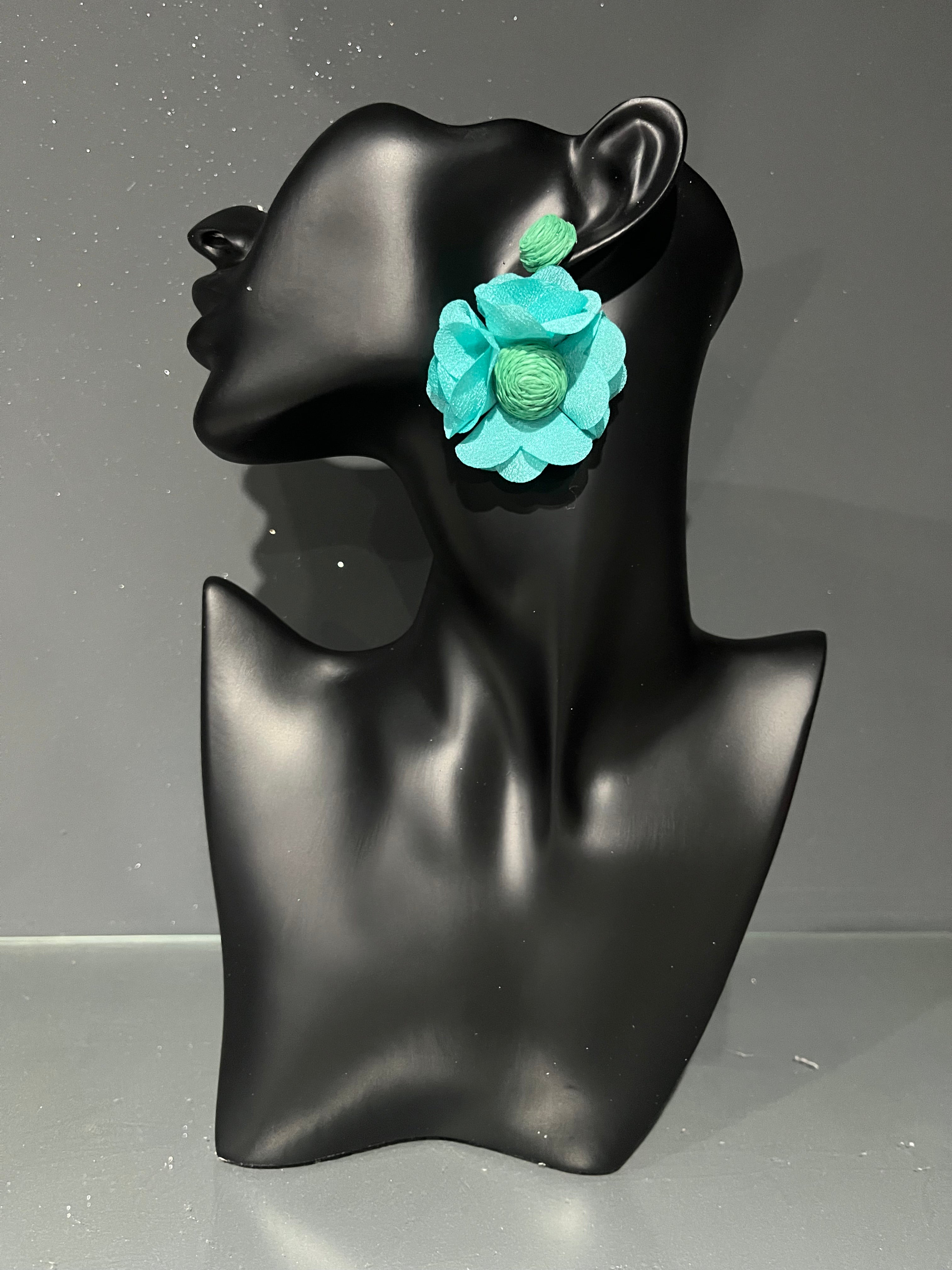 Teal Retro Rose Earring