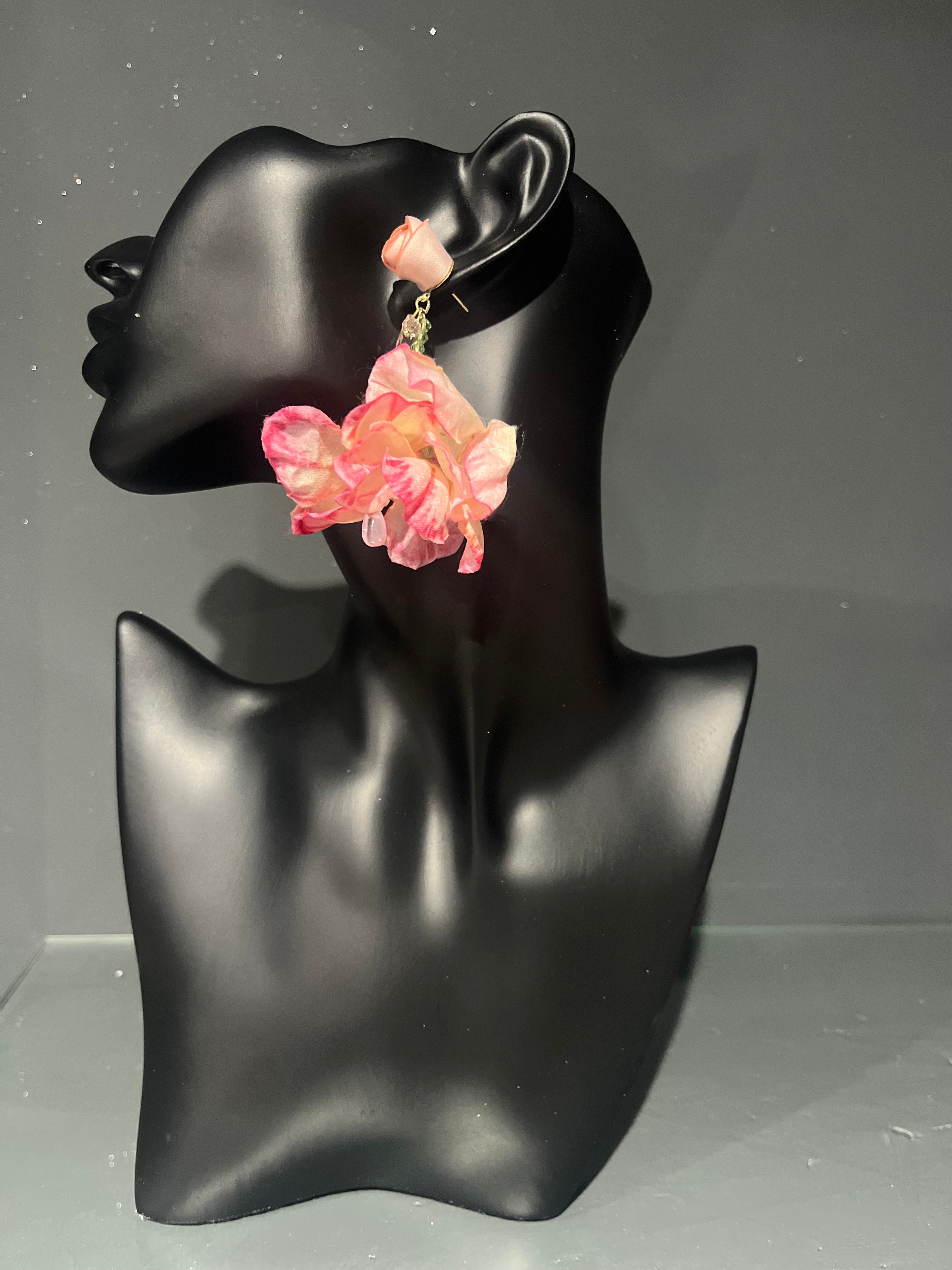 Light Pink Rose Gem Flower Earring