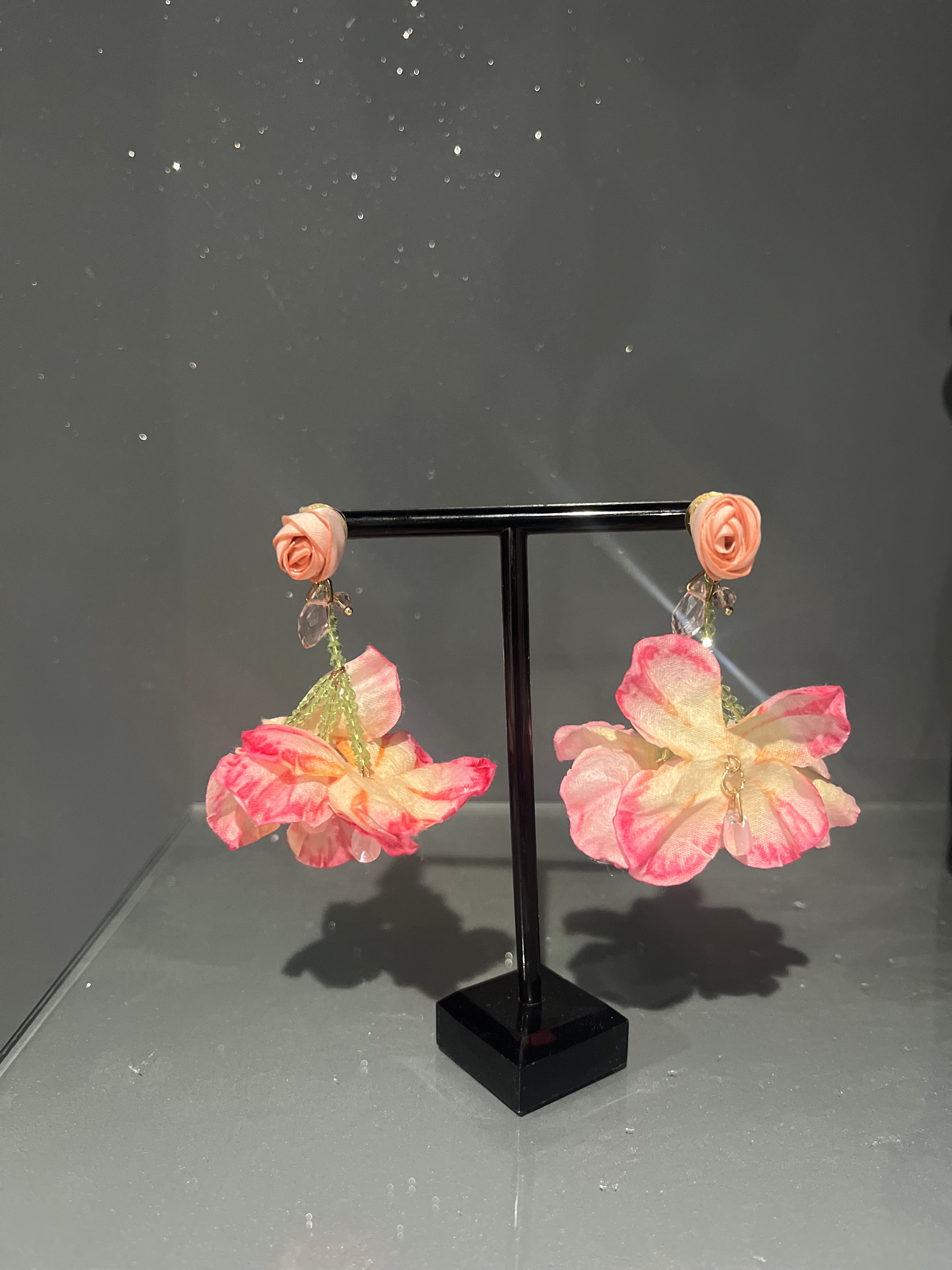 Light Pink Rose Gem Flower Earring