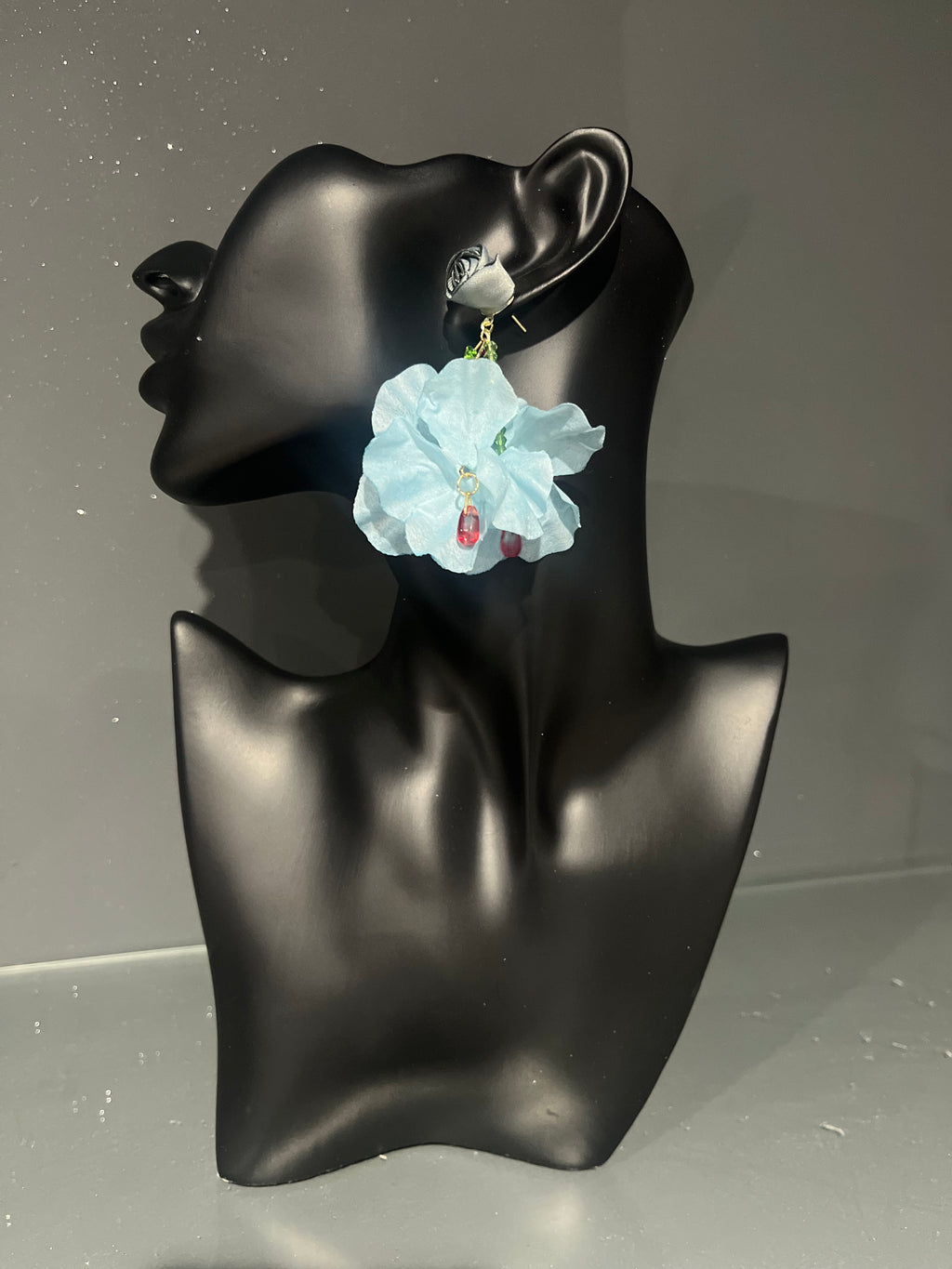 Light Blue Rose Gem Flower Drop Earring