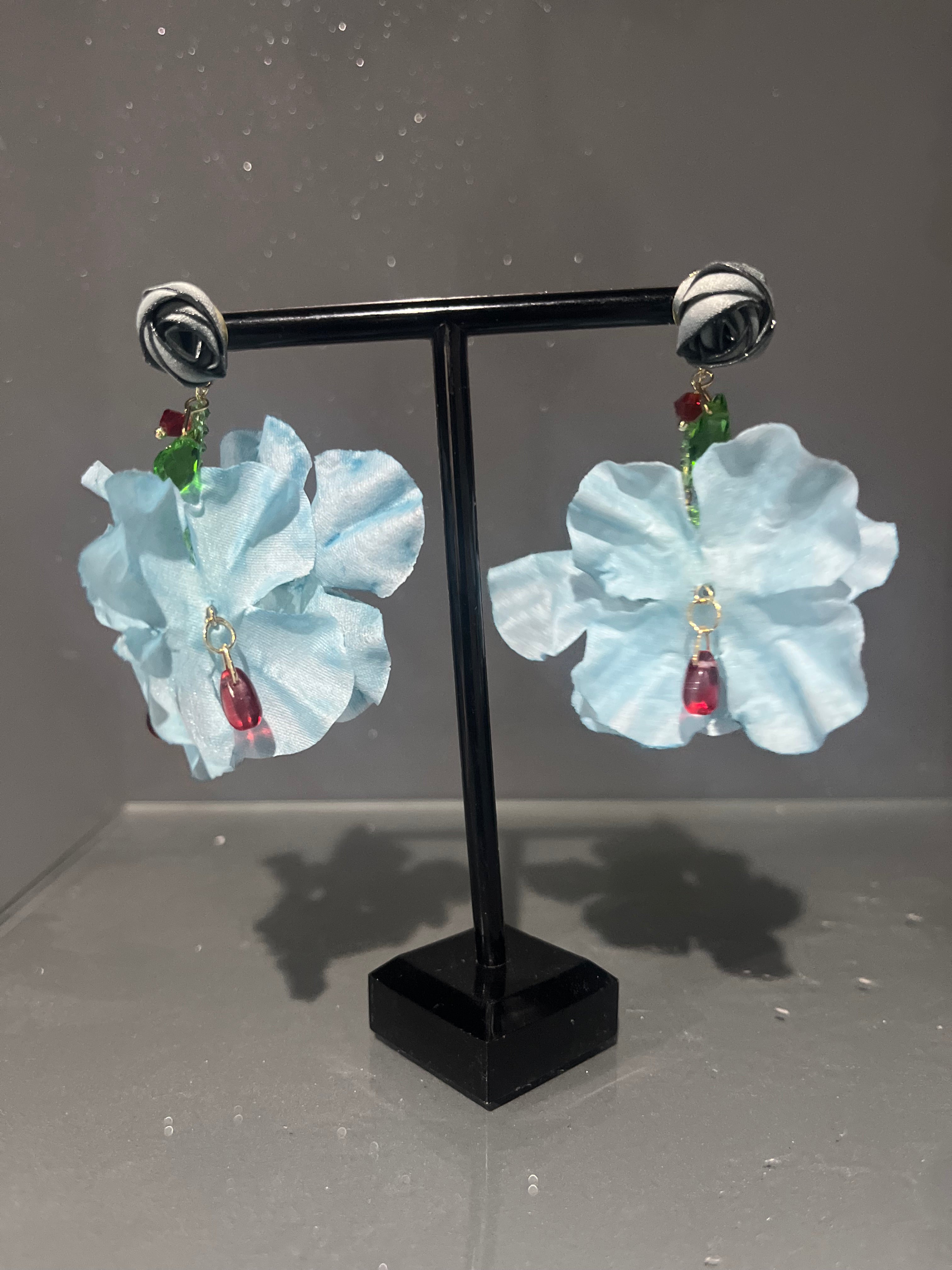 Light Blue Rose Gem Flower Drop Earring