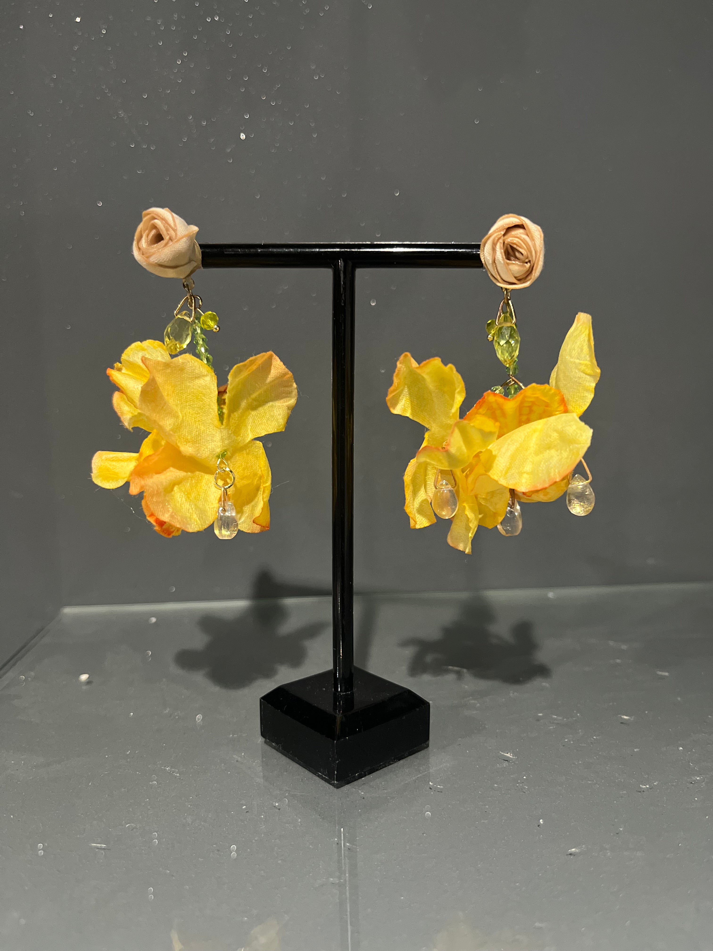 Yellow Rose Gem Flower Earring