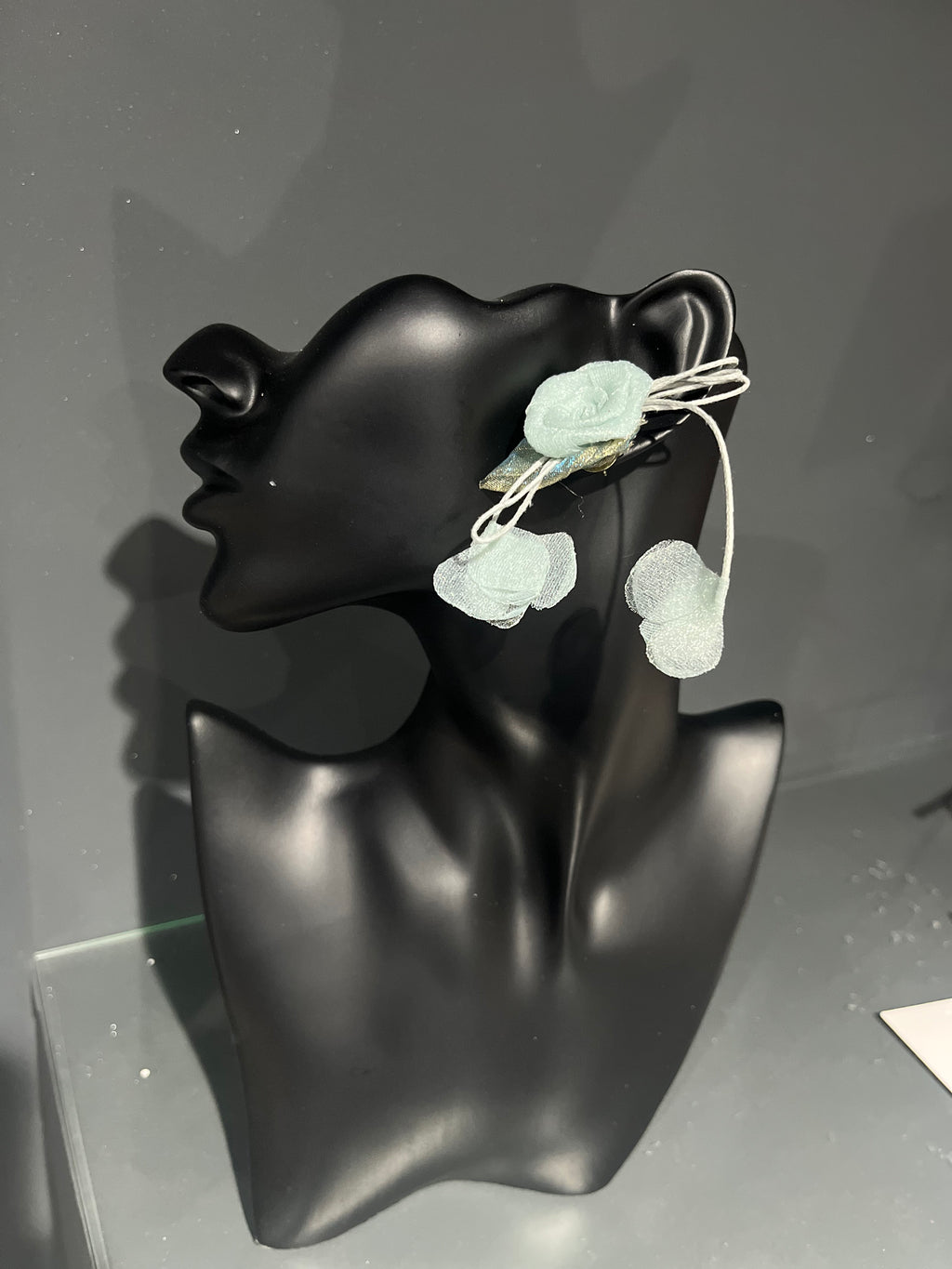 Light Blue Mesh Rose Earring