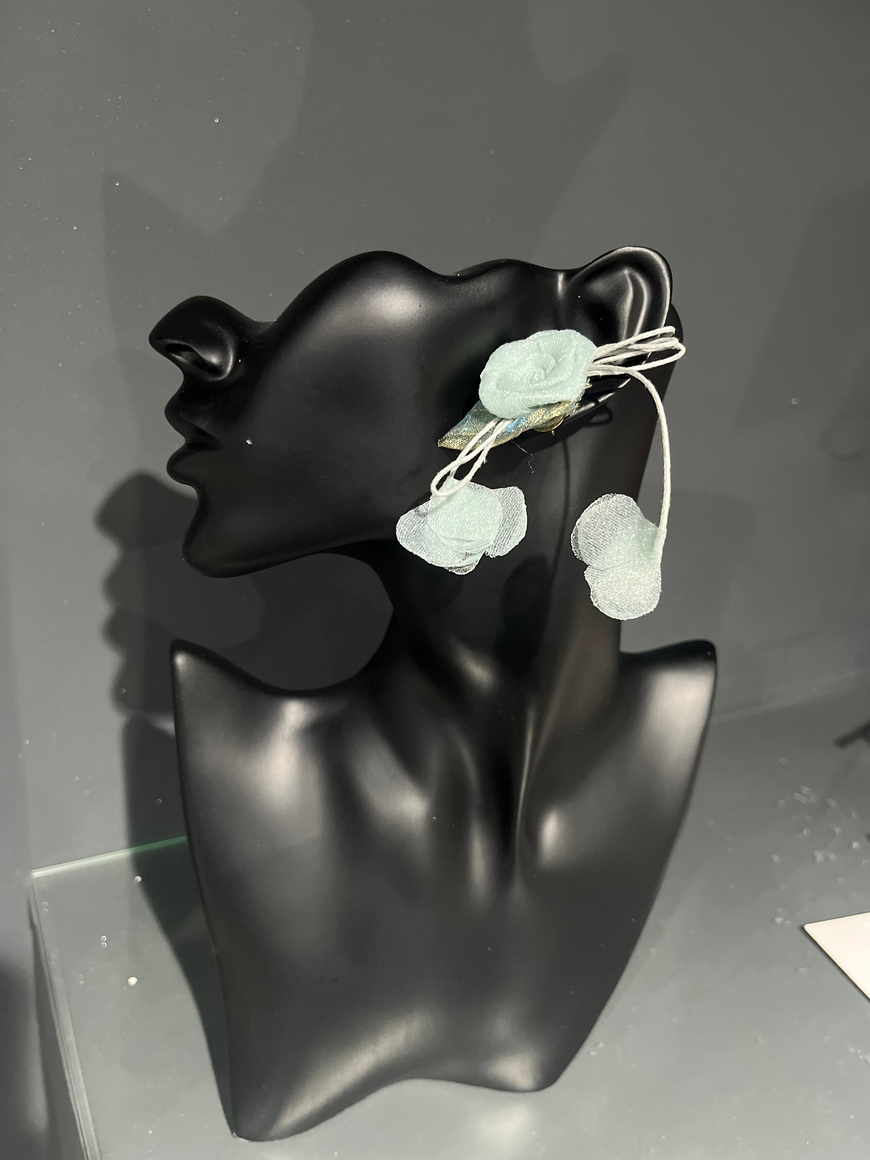 Light Blue Mesh Rose Earring