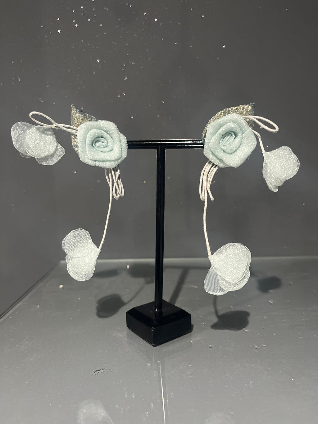 Light Blue Mesh Rose Earring