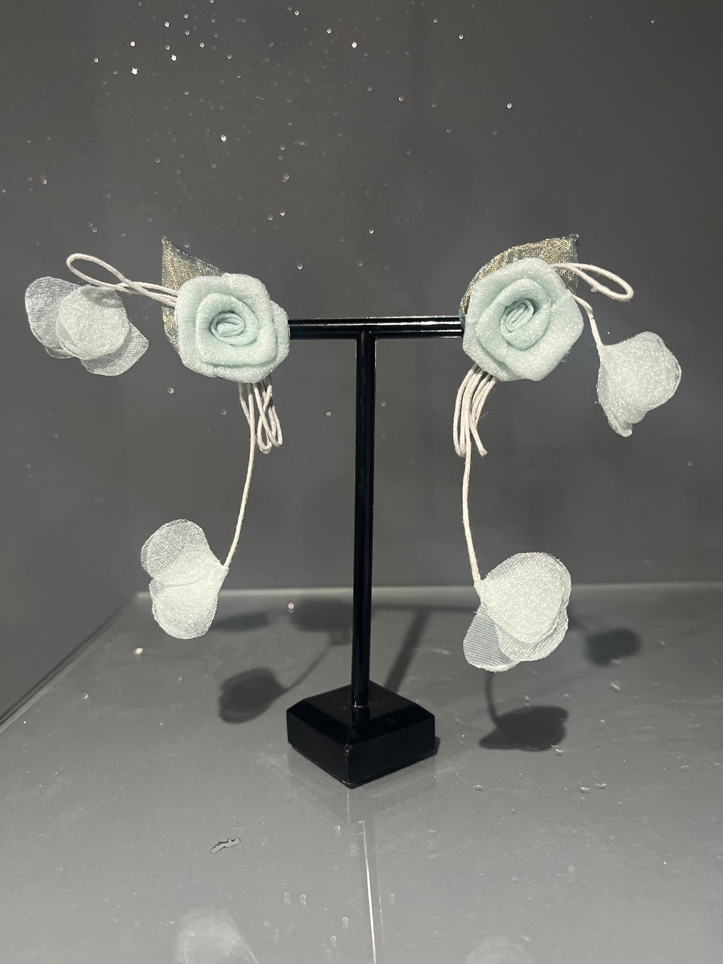 Light Blue Mesh Rose Earring