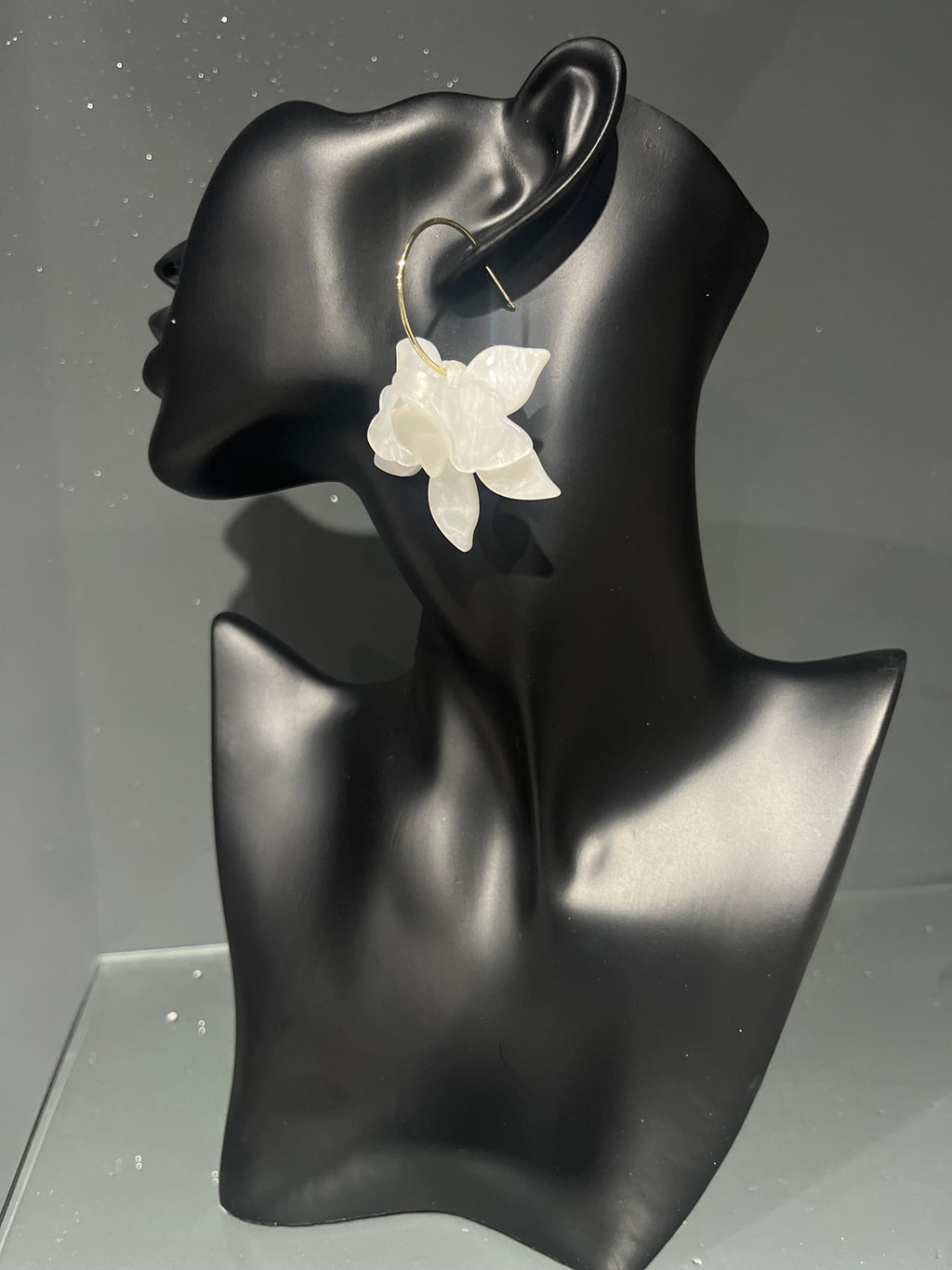 White Marbled Resin Rose Earring