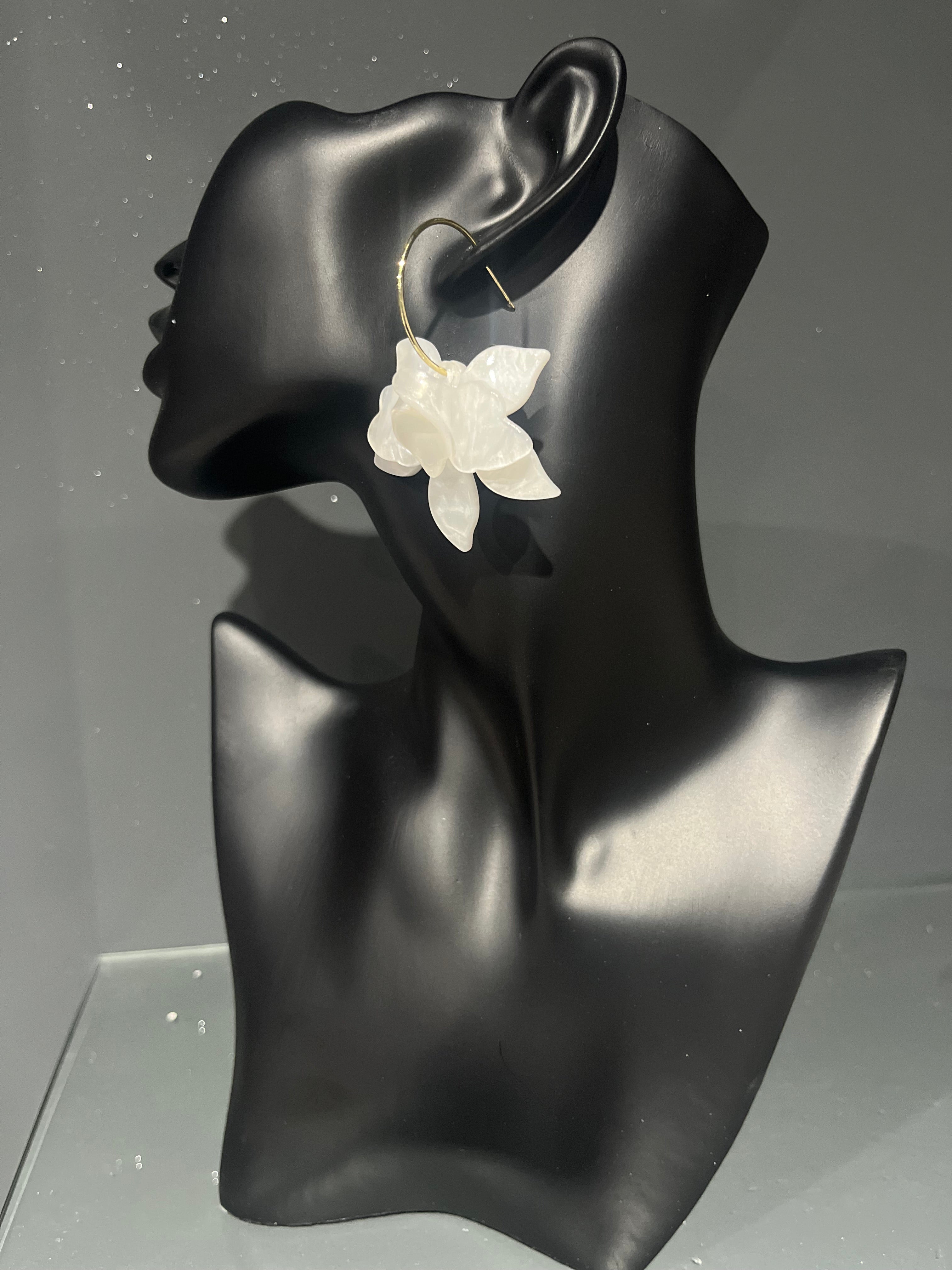 White Marbled Resin Rose Earring