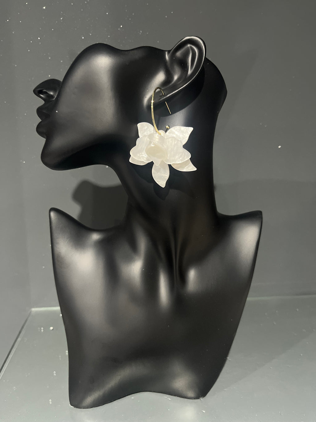 White Marbled Resin Rose Earring