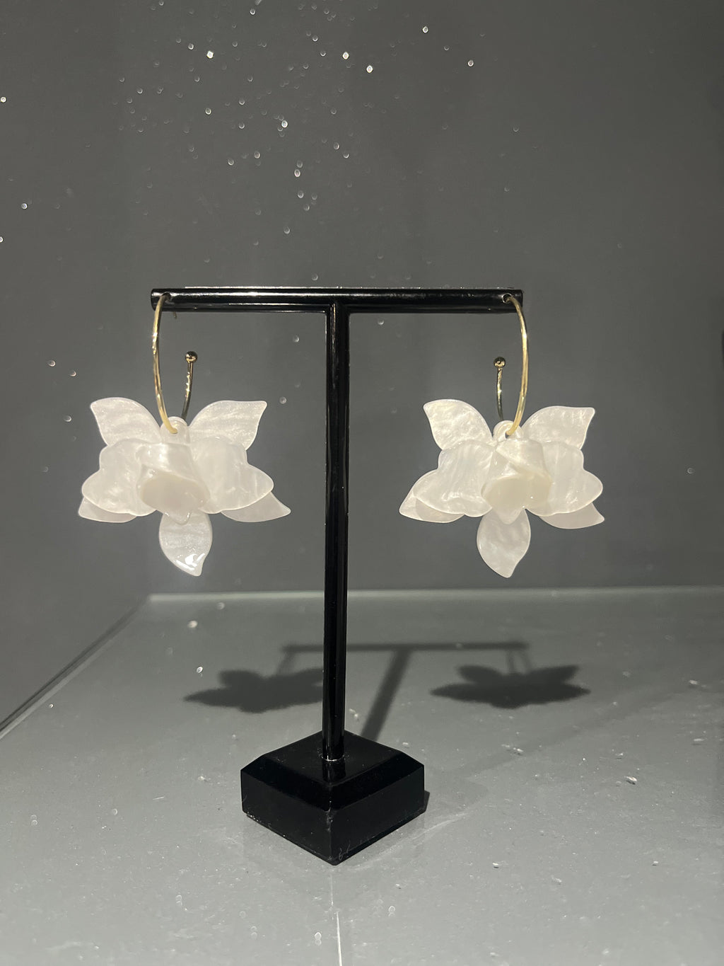 White Marbled Resin Rose Earring