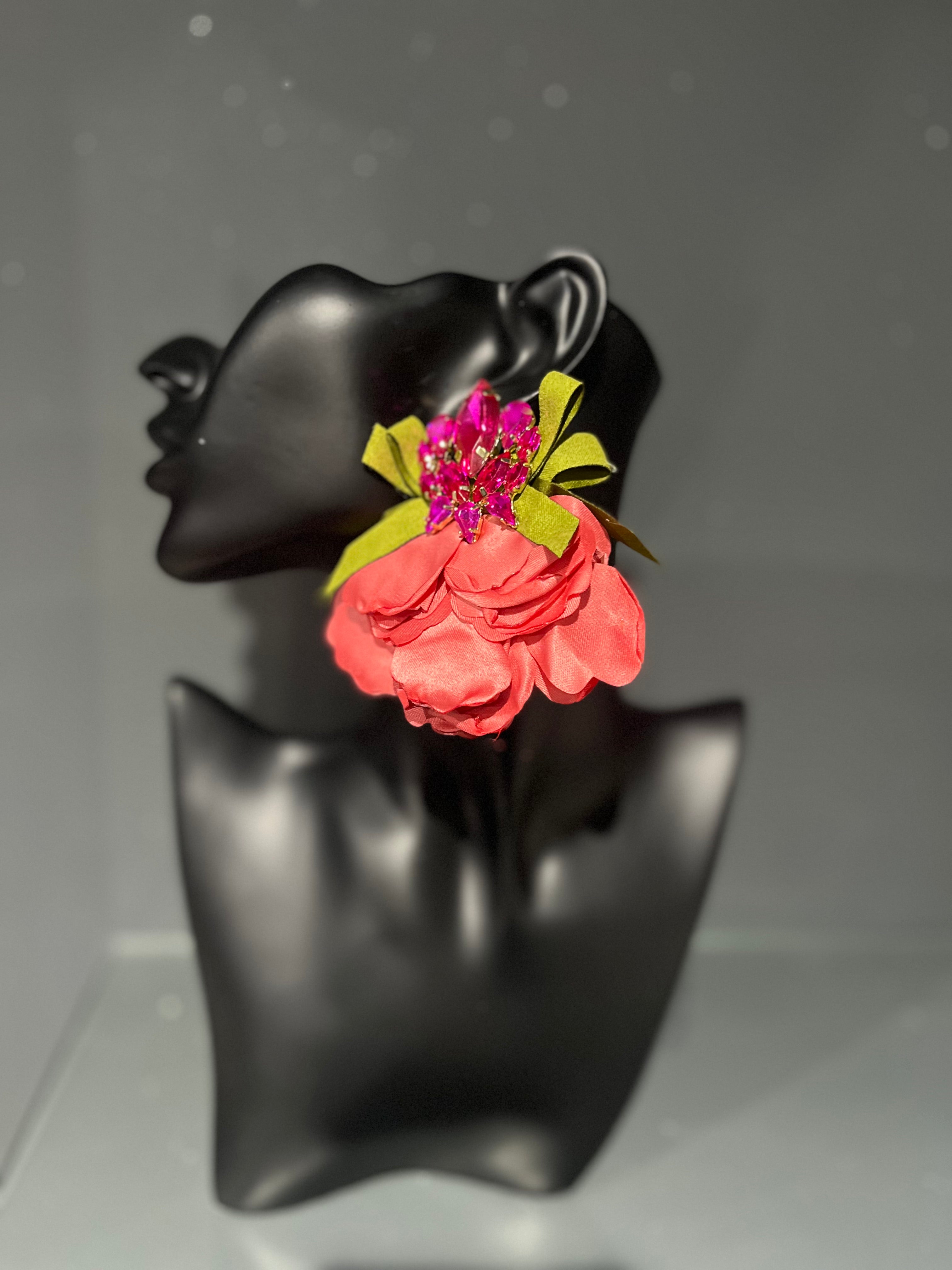 Red Petal Gemstone & Bow Earring