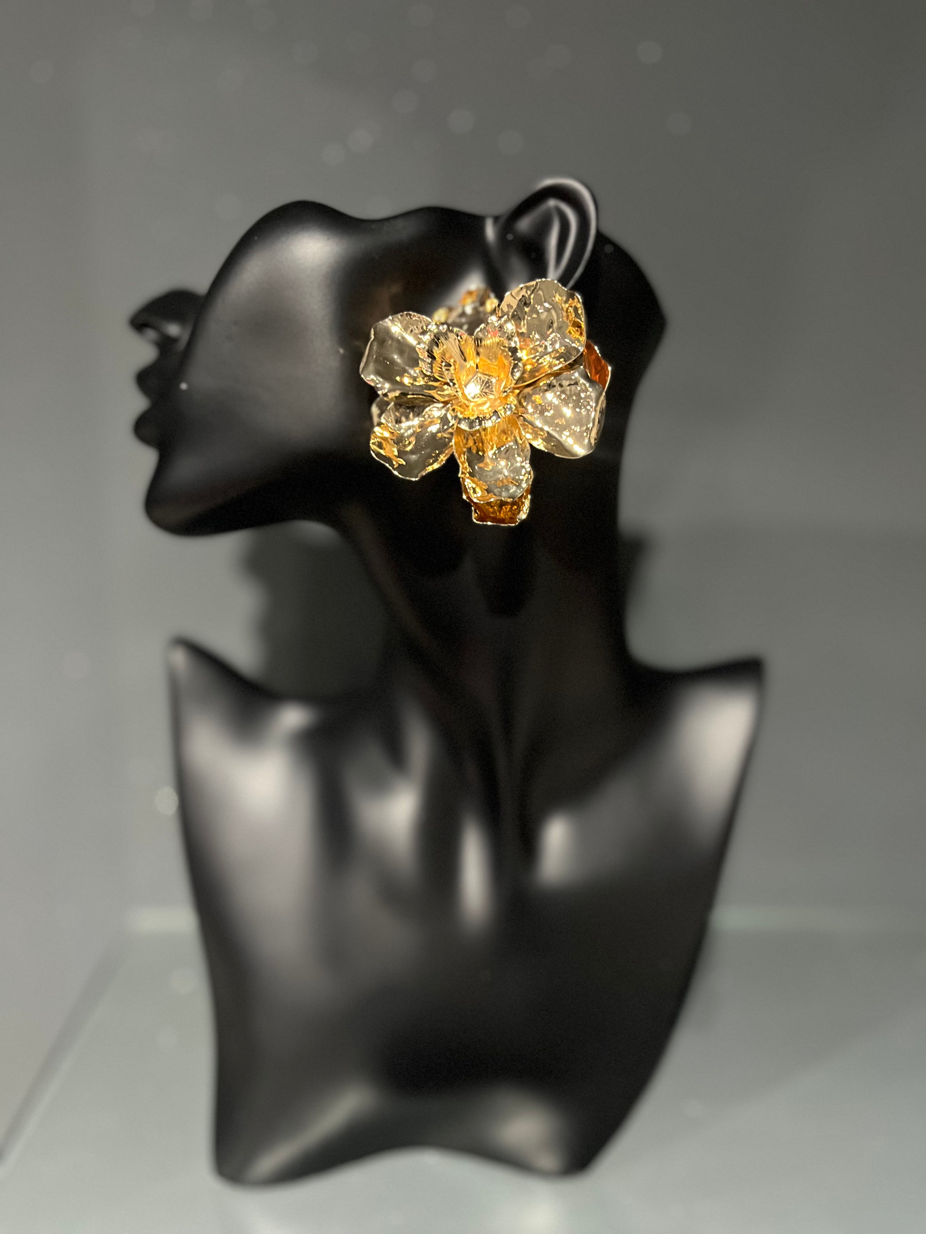 Gold Exaggerated Flower Earring