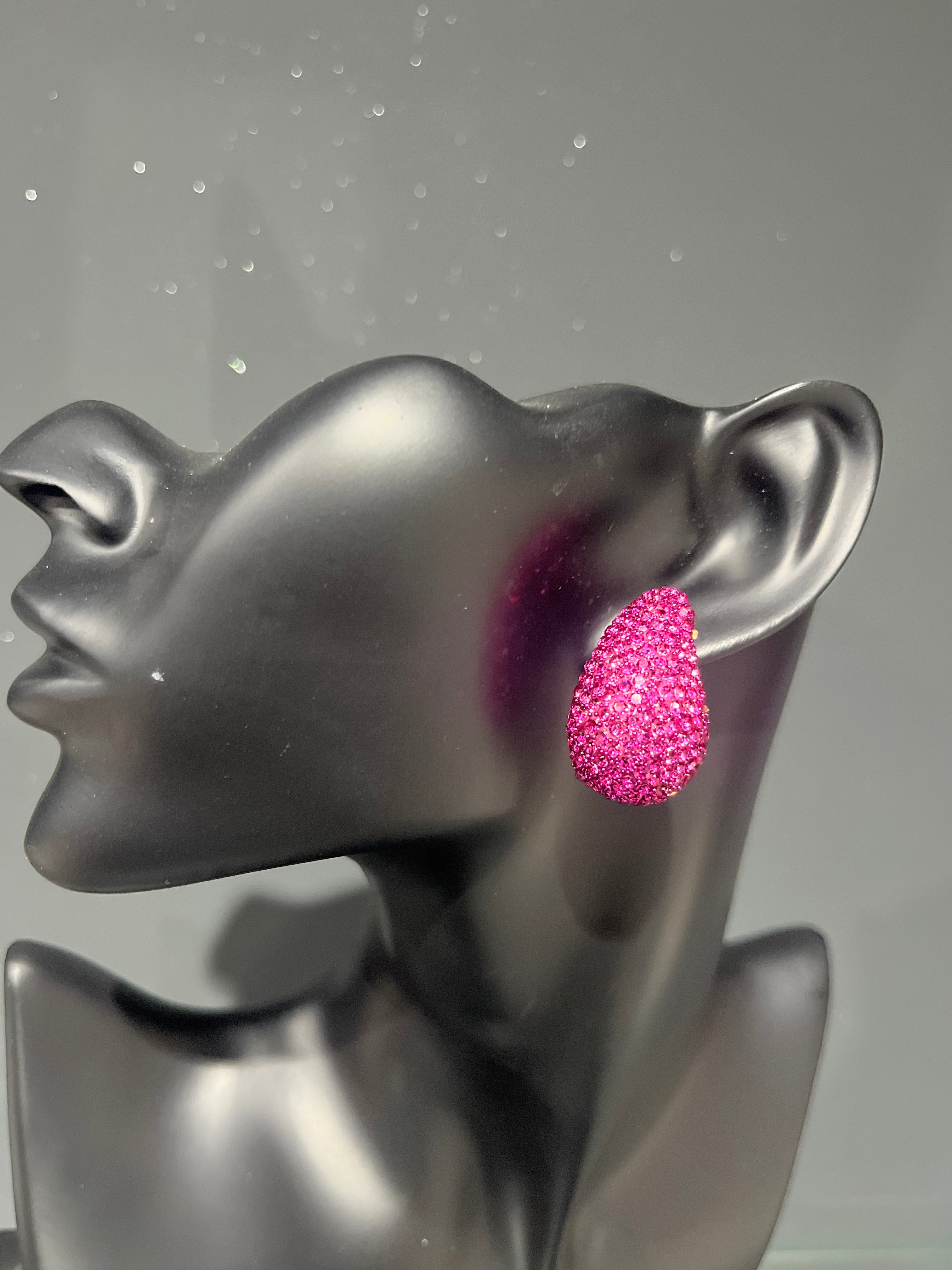 Hot Pink Rhinestone Stud Earring