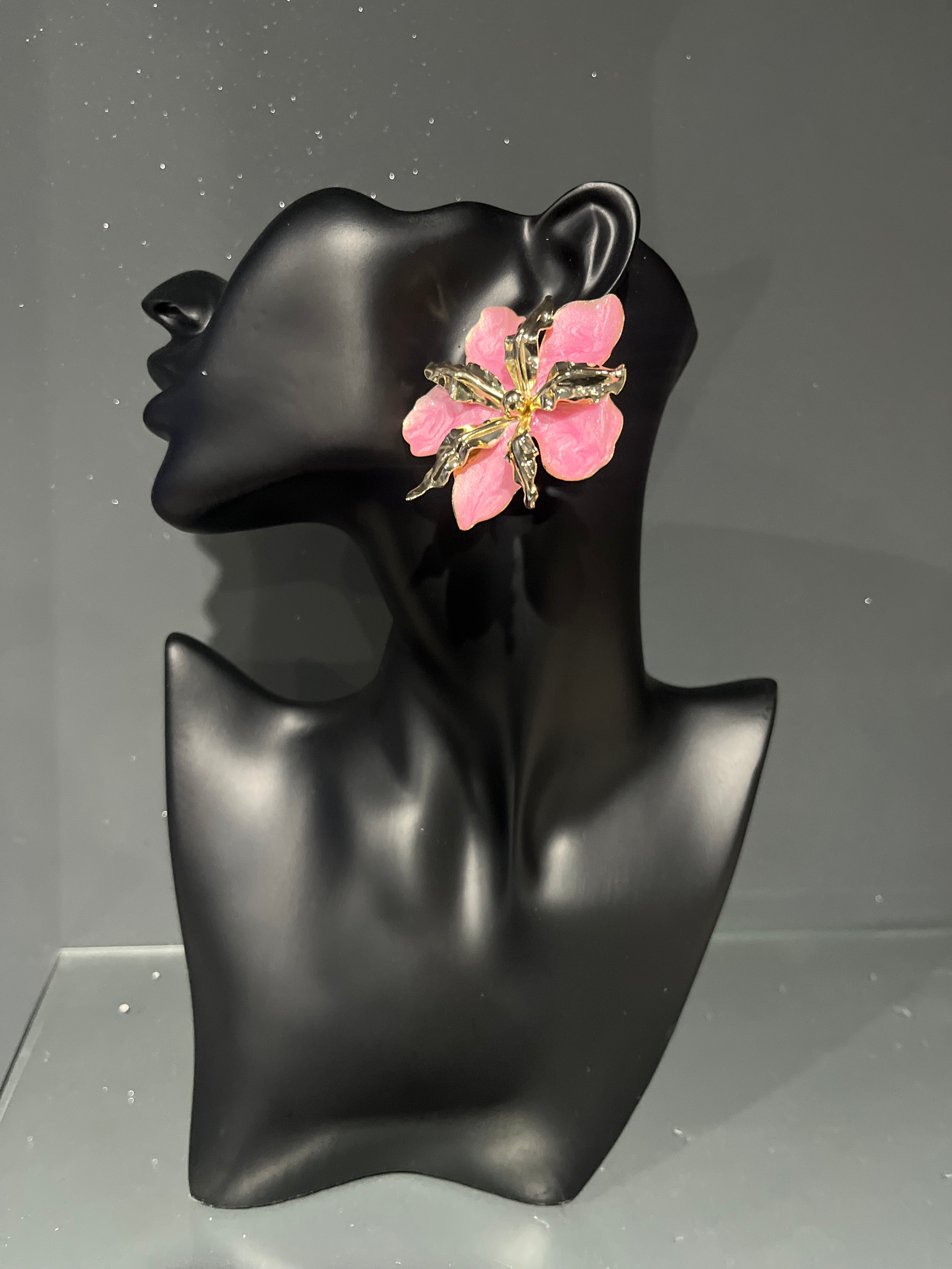 Baby Pink & Gold Exaggerated Flower Earring