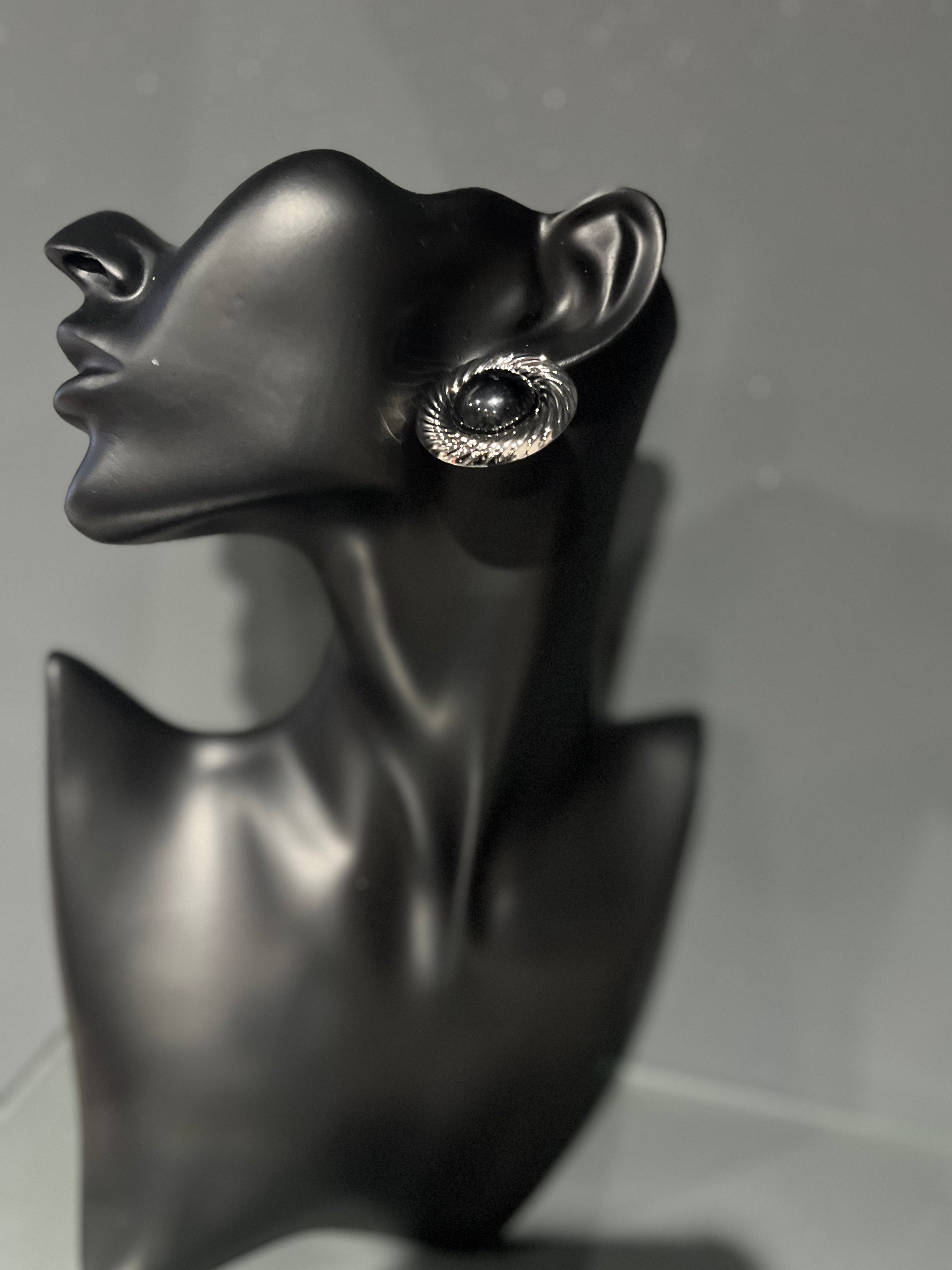 Silver & Black Woven Stud Earring
