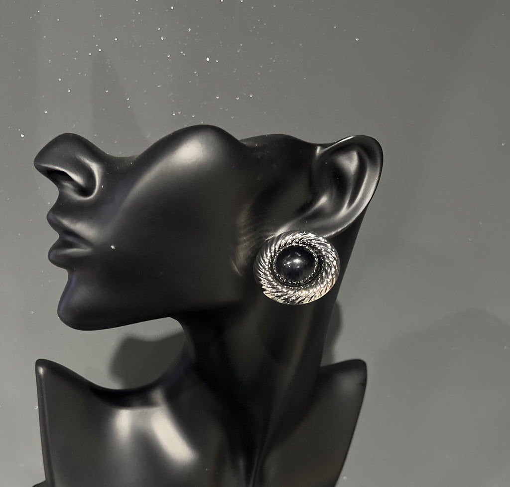 Silver & Black Woven Stud Earring