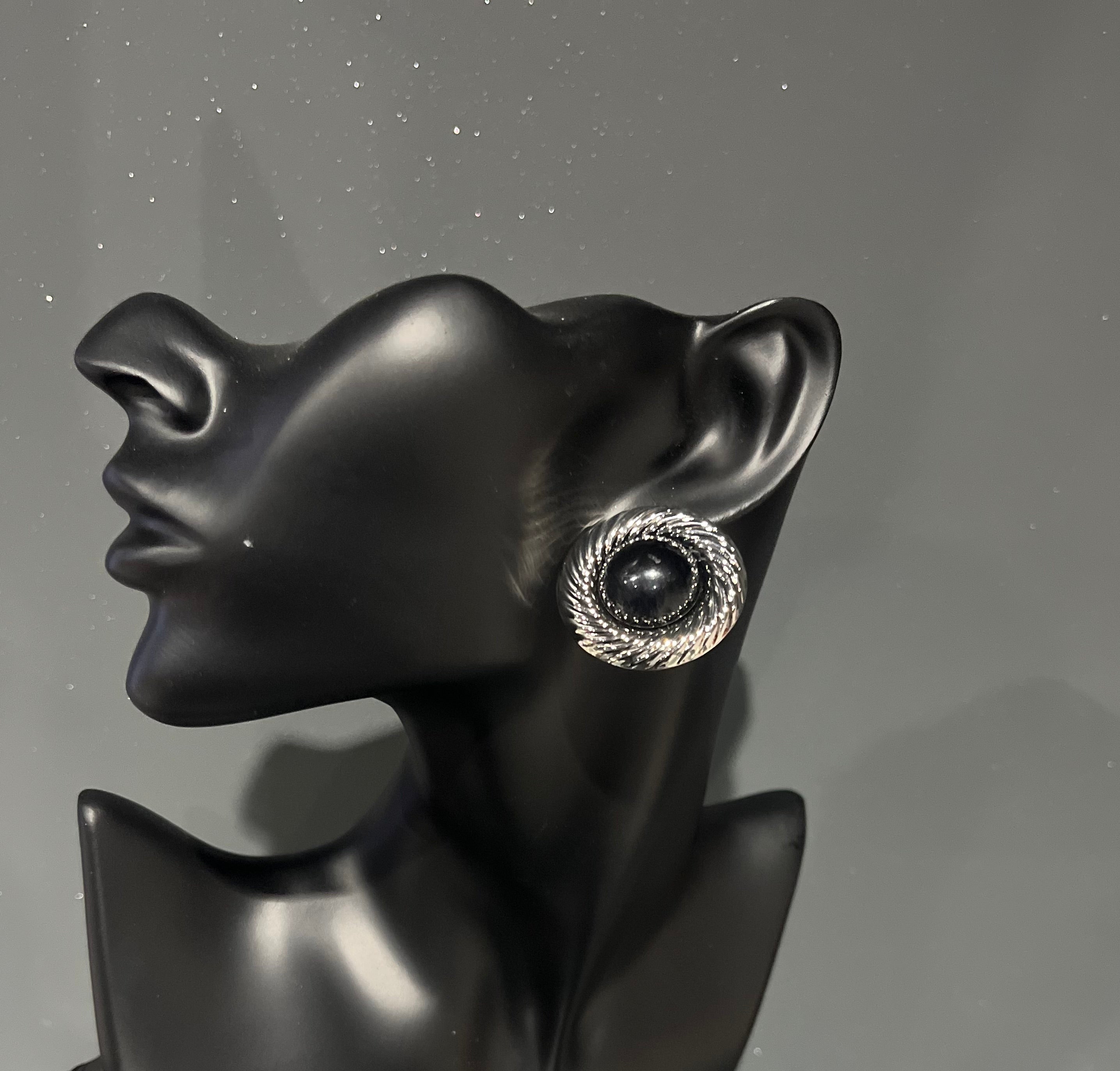 Silver & Black Woven Stud Earring