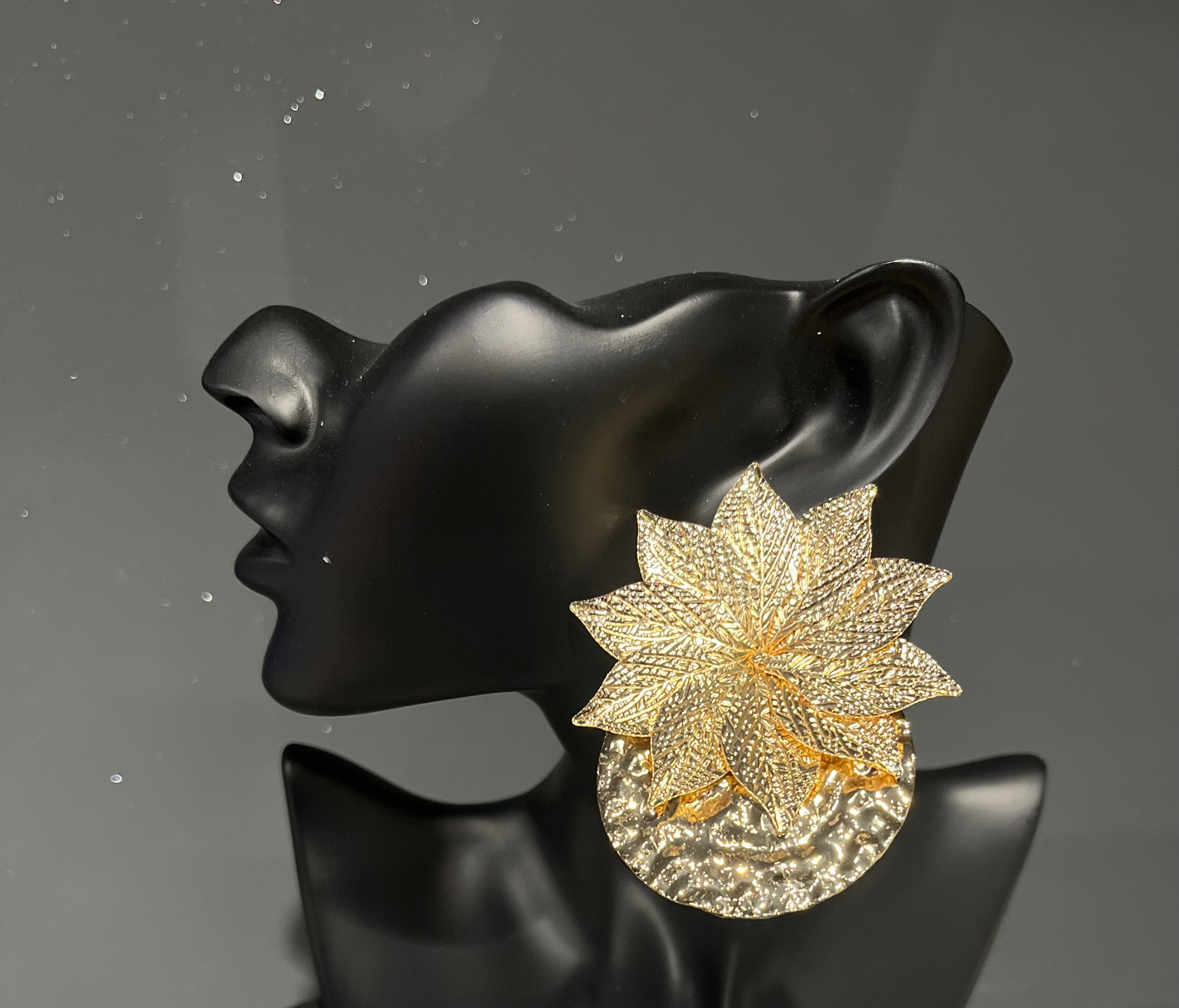 Golden Leaf & Circle Earring