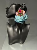 Blue Petal & Multicoloured Gemstone Bow Earring
