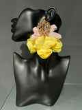 Yellow Petal & Gold Gemstone Bow Earring