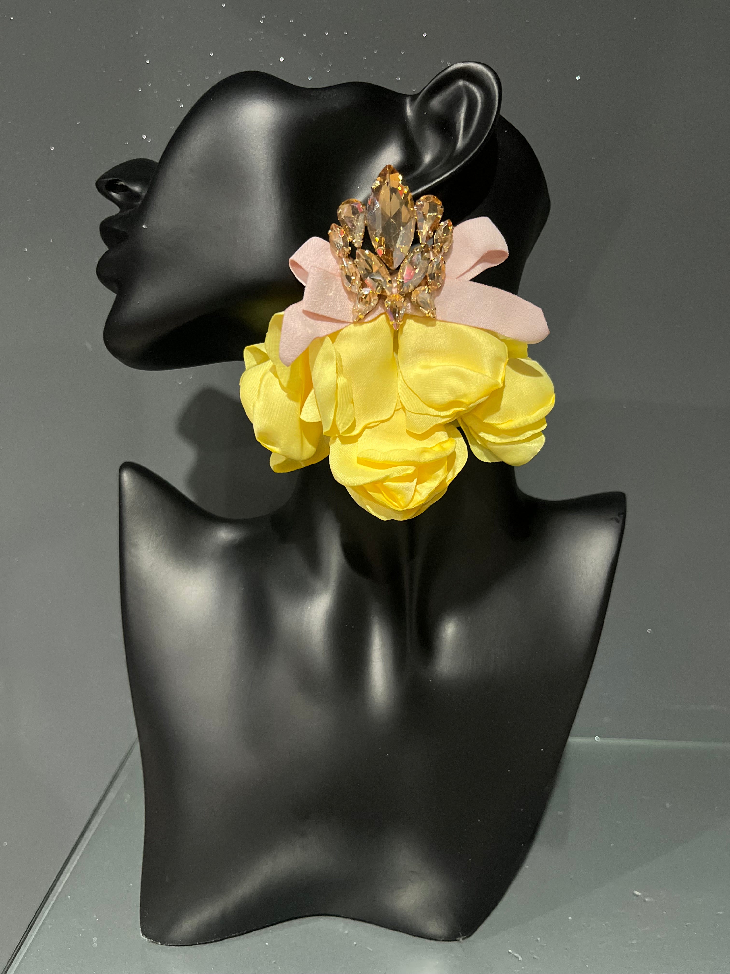 Yellow Petal & Gold Gemstone Bow Earring