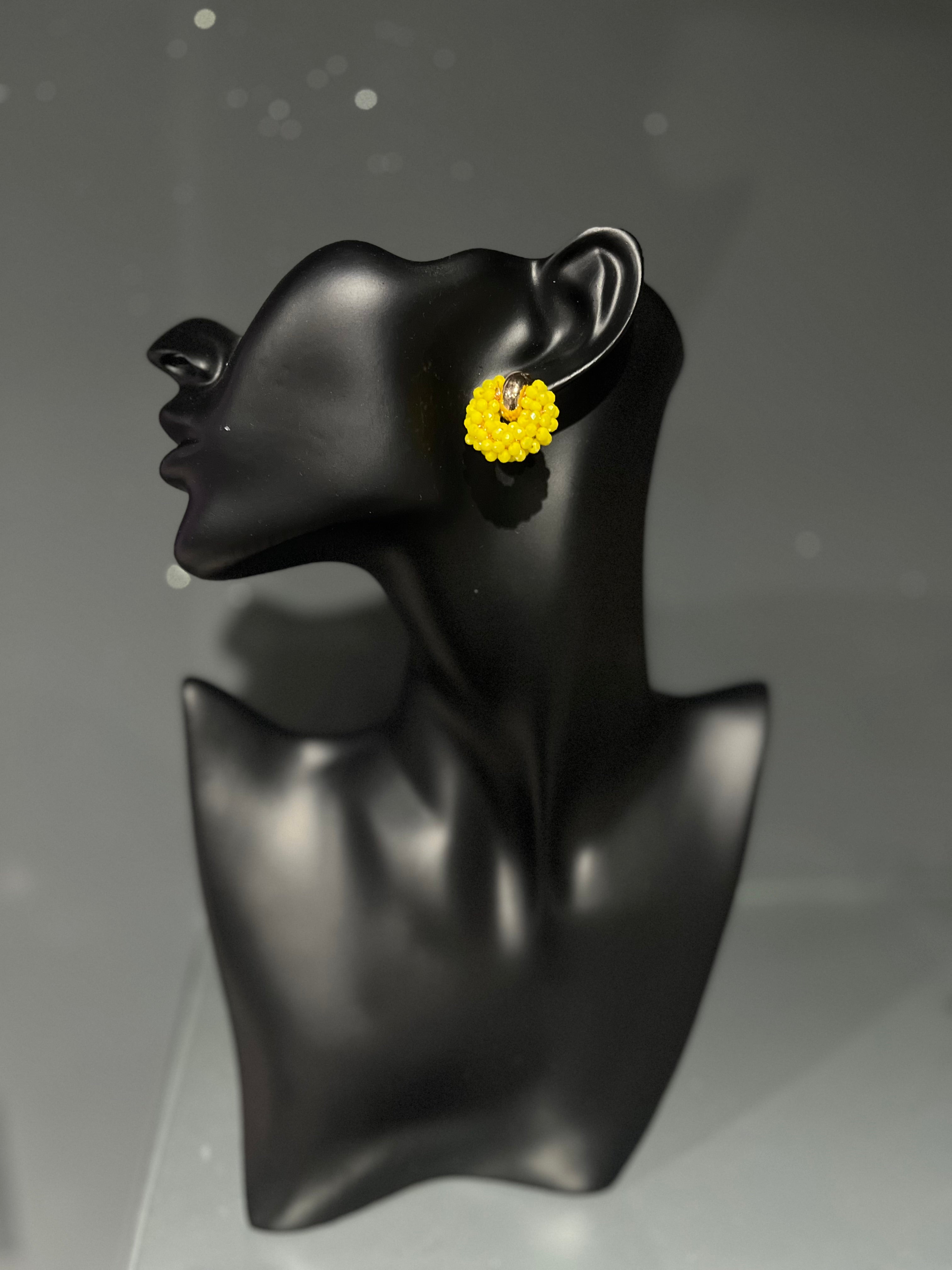 Yellow Beaded Stud Earring