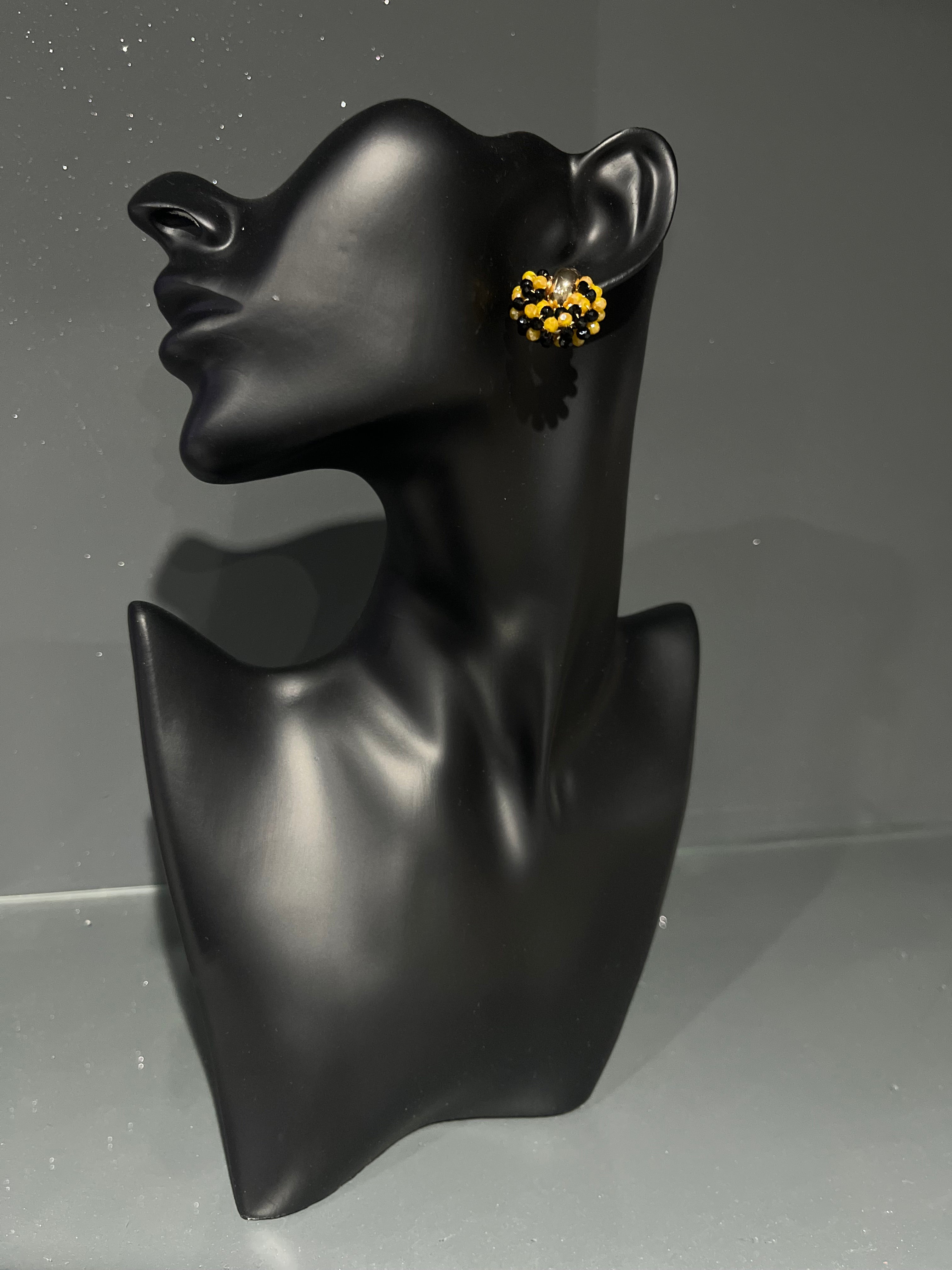 Black & Yellow Beaded Stud Earring