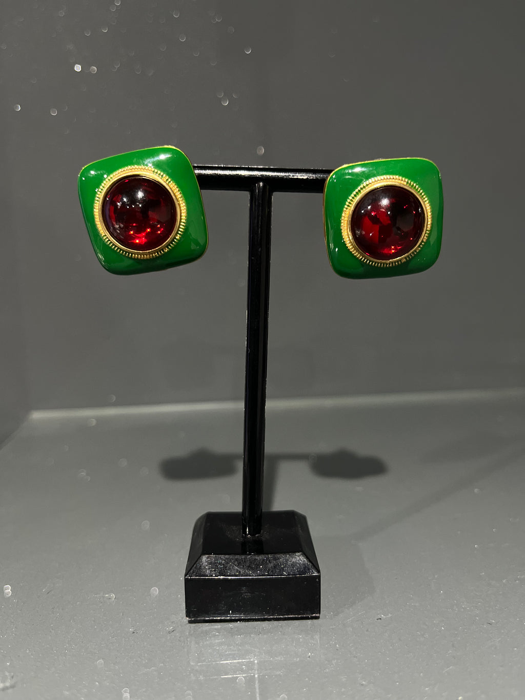 Vintage Green & Red Square Stud Earring