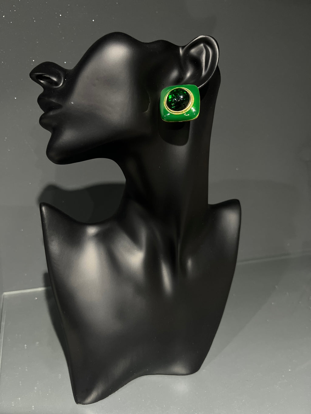 Vintage Green & Gold Square Stud Earring