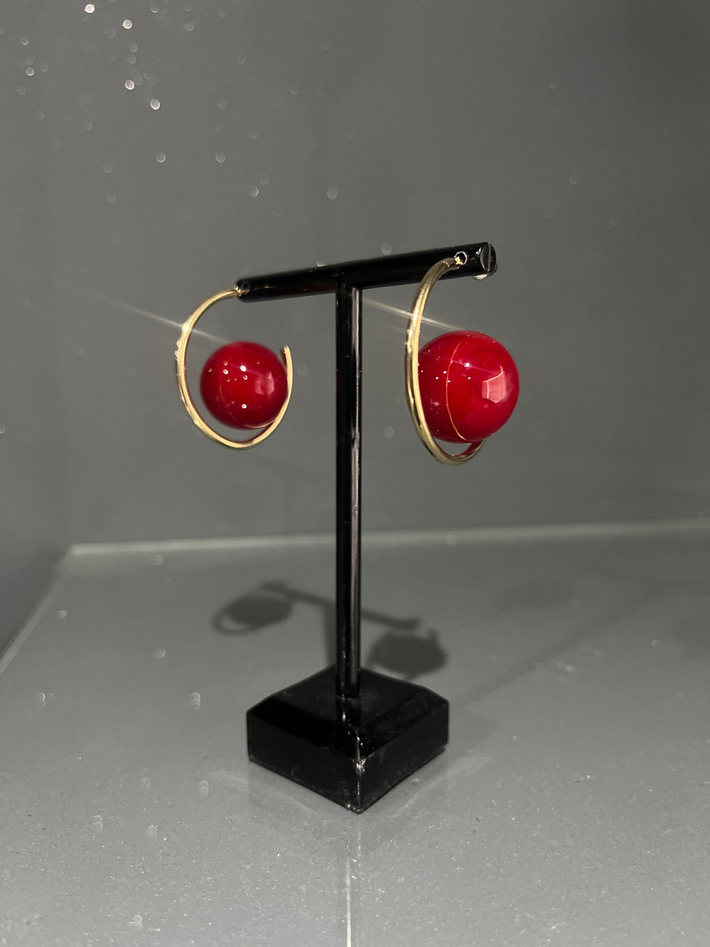 Gold & Red Circle Earring