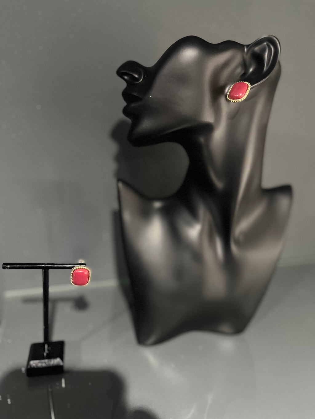 Red Square Stud Earring