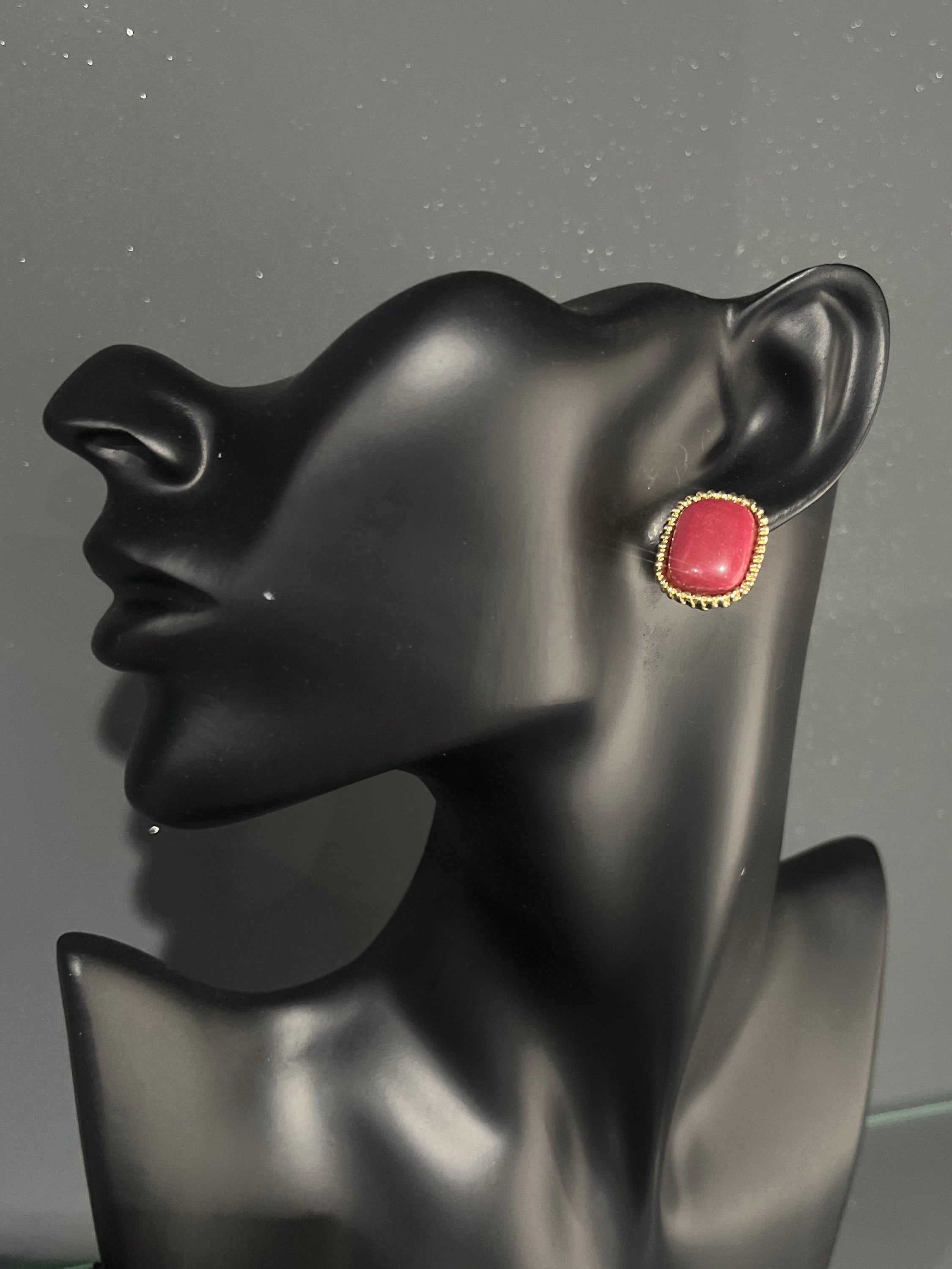 Red Square Stud Earring