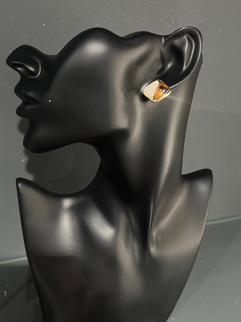 Square Contrast Brown & Gold Earring