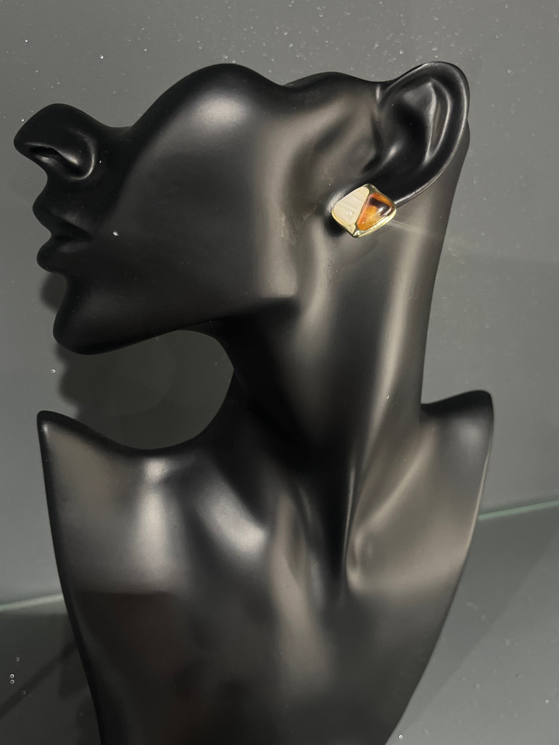 Square Contrast Brown & Gold Earring