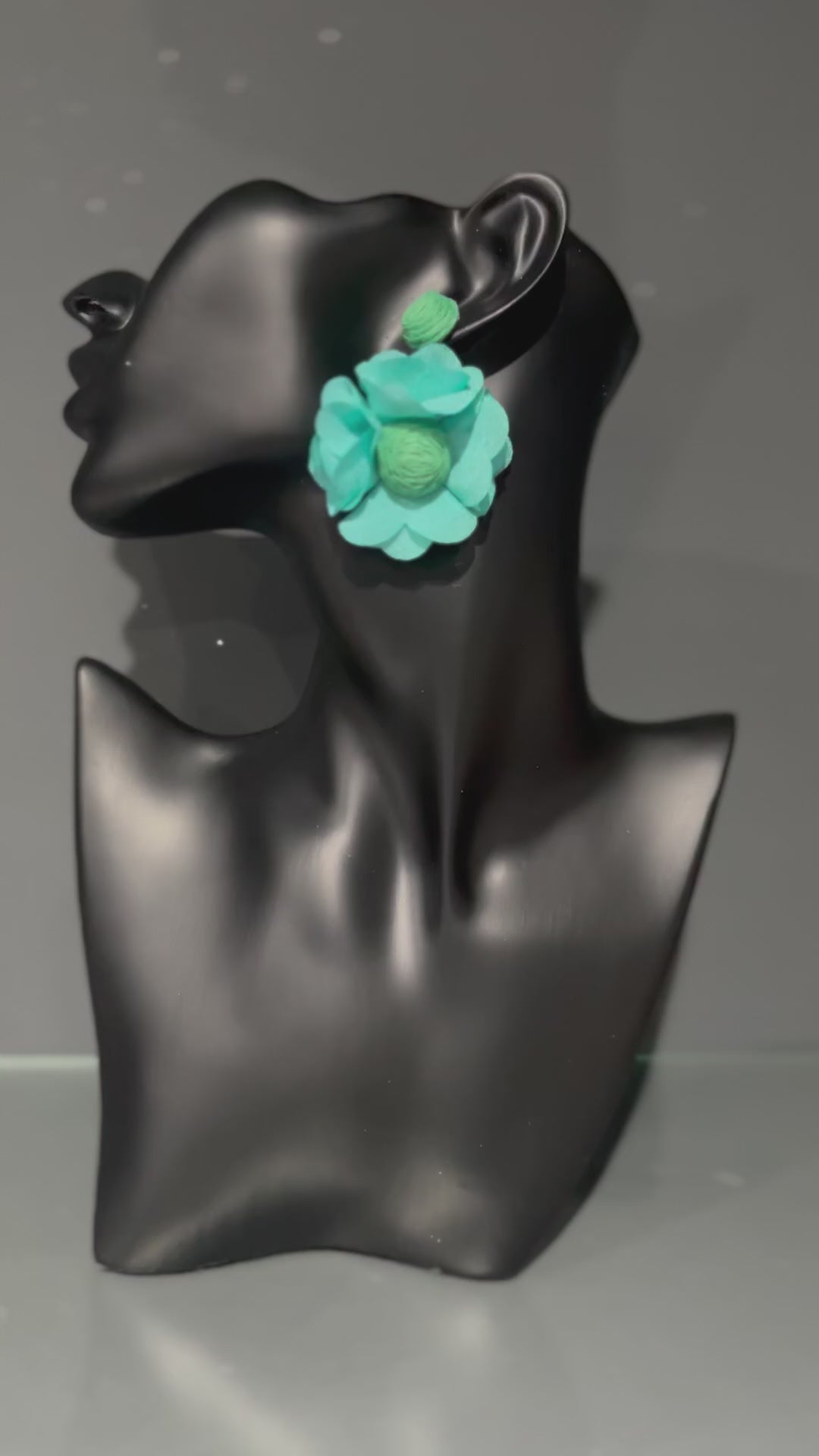 Teal Retro Rose Earring